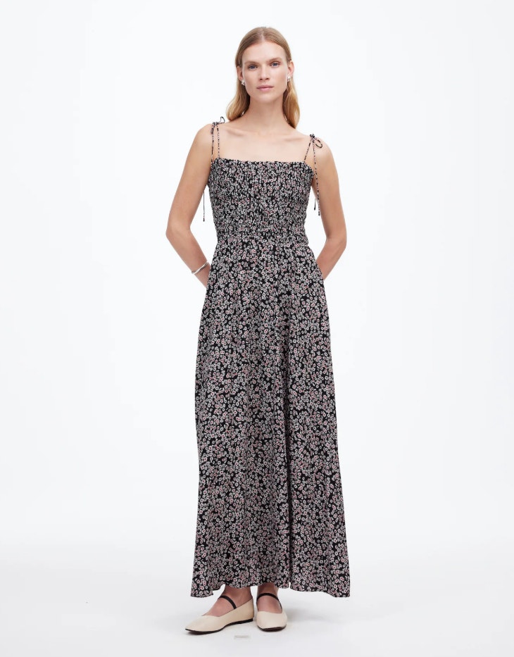 Nwt Madewell Smocked Tie-Strap Midi Dress In Floral